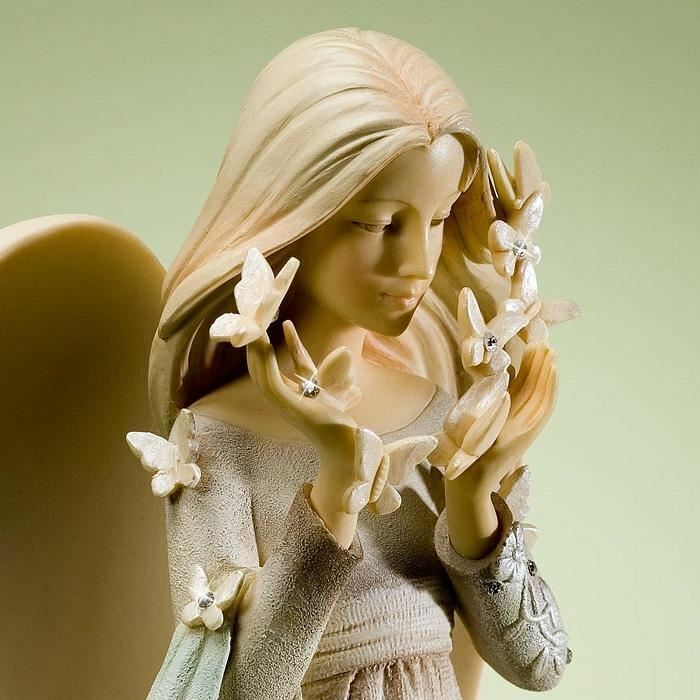 Angel Figurine - Surrounded by Butterflies - Hope - Stone/Resin with Crystal Accents - 8" H - Image 3